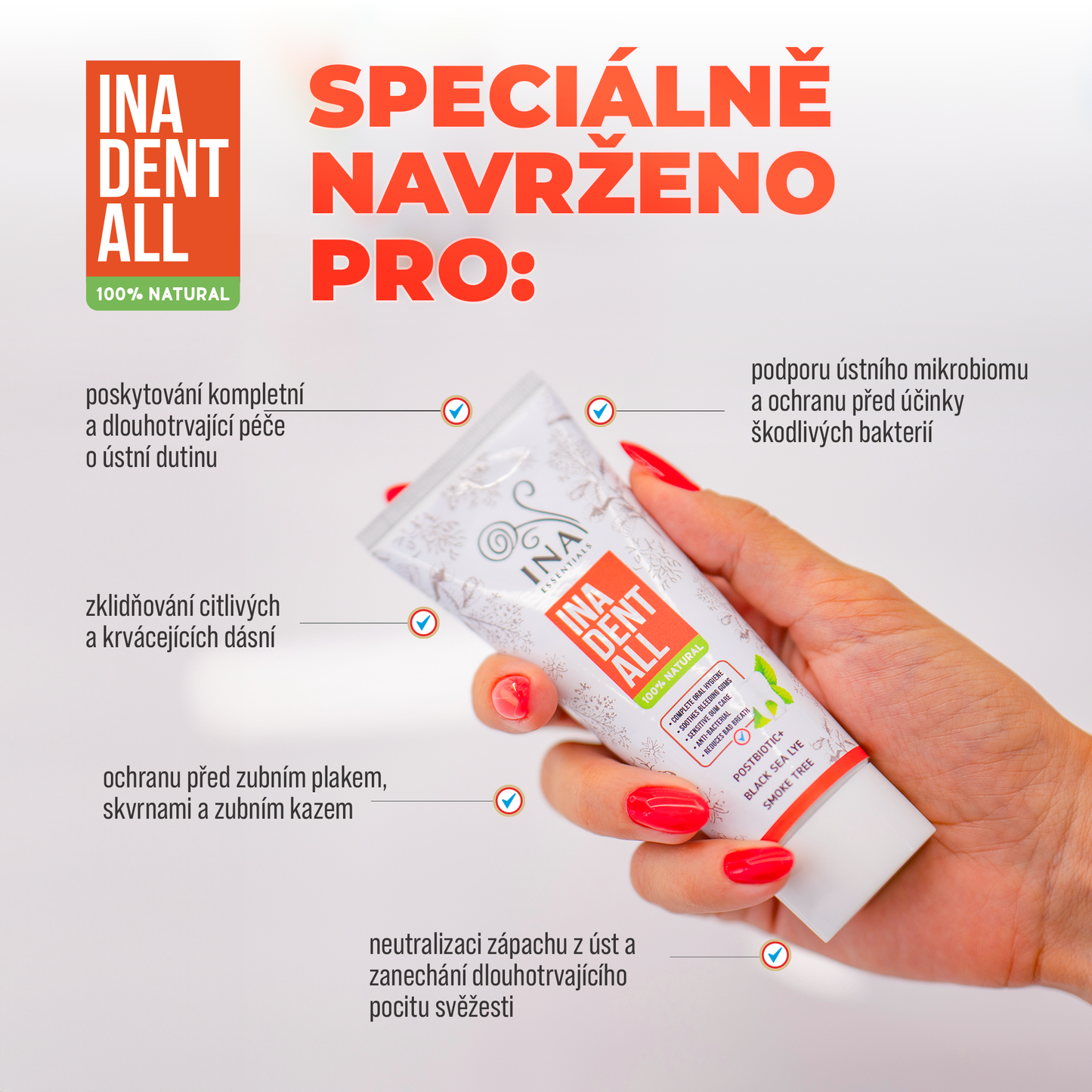 Přírodní zubní pasta bez fluoridů s rují vlasatou, louhem z Černého moře a postbiotikem - Ina Dent-All