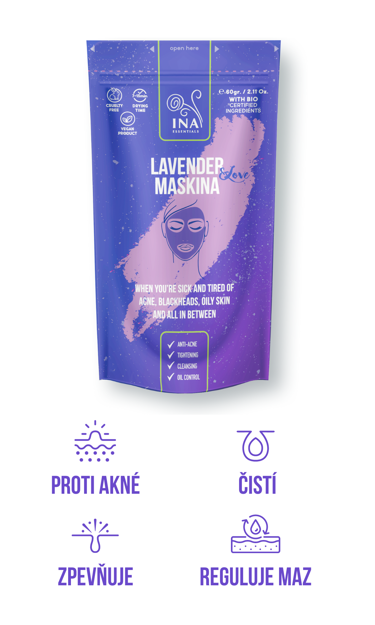 Masky na obličej - Levandulová Maskina - intenzivní péče o Mastnou problematickou pleť (vzorek)