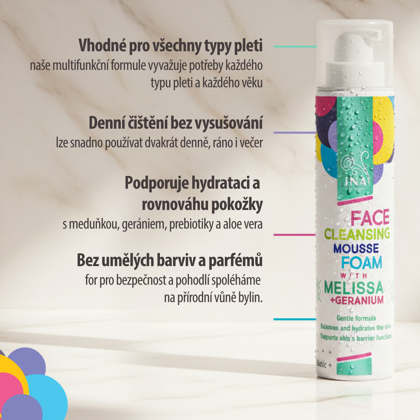 Přírodní čisticí Pěna na Obličej s Meduňkou a Gerániem – pro všechny typy pleti