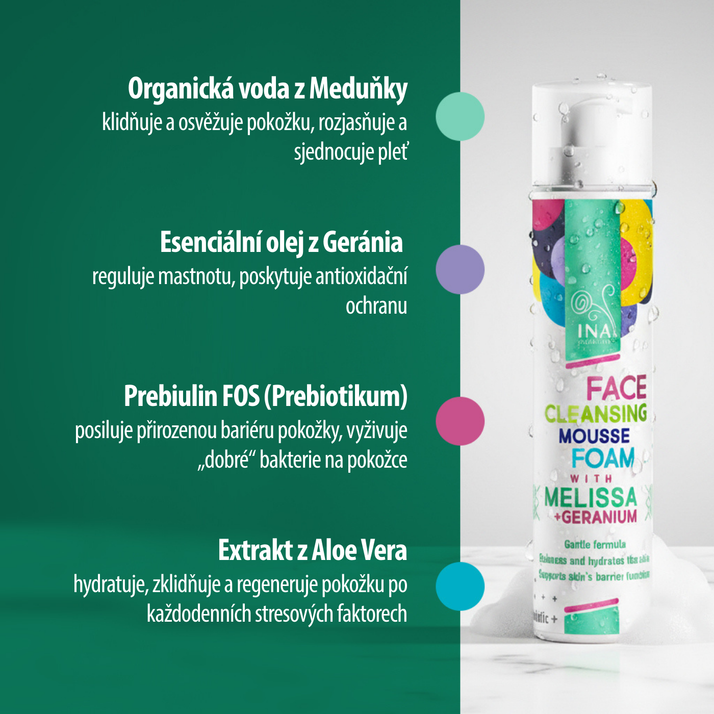 Přírodní čisticí Pěna na Obličej s Meduňkou a Gerániem – pro všechny typy pleti