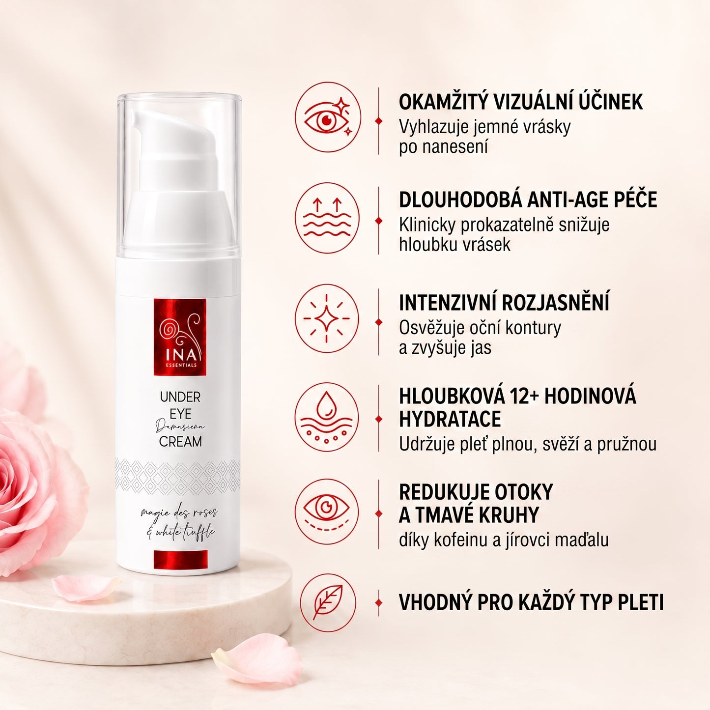 Prémiový oční krém proti stárnutí s růží - Rose Eye Lift