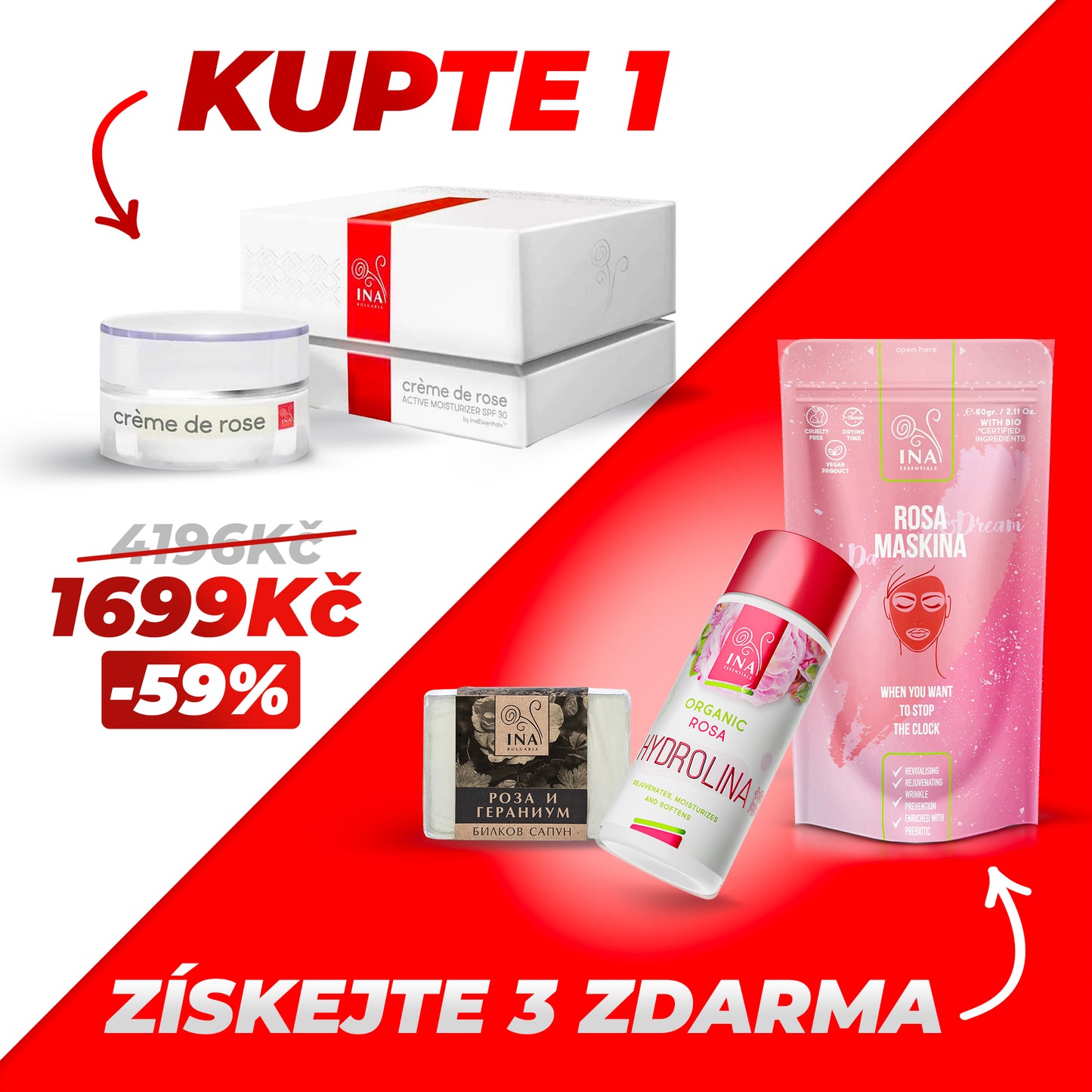 Kupte 1  Crème de Rose a Získejte 3 Produkty Zdarma